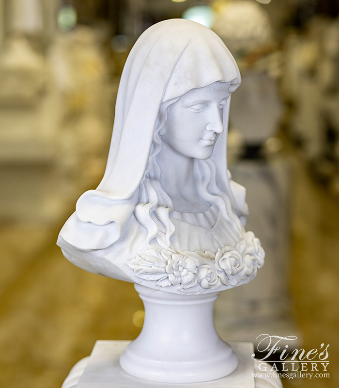 Marble Statues  - Holy Mother Bust In Statuary Marble - MBT-472